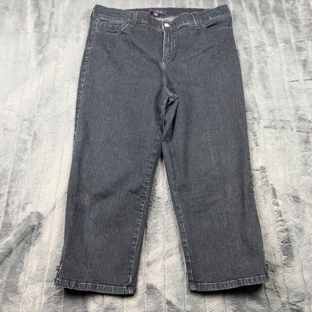 NYDJ Not Your Daughter's Jeans Womens 18 Black Denim Cropped Capri Slit Hem